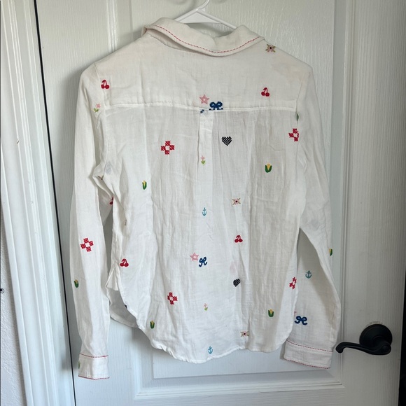 Anthropologie White Embroidered Button Down Shirt - Picture 4 of 8